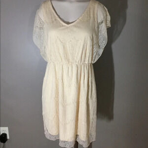 Rhapsody Cream Short Sleeve Lace Overlay Dress L
